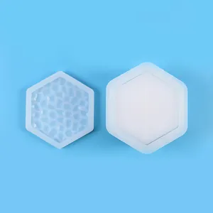 Detailed view of hexagonal silicone molds featuring diamond mirror texture for DIY resin crafts