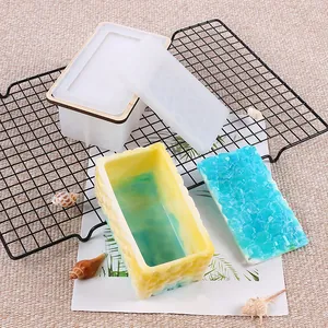 Detail of DIY rectangular storage box silicone mold showing mold and finished resin box