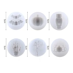 Set of 6 Halloween silicone molds for resin DIY, 5cm diameter each featuring spooky motifs