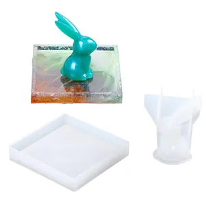 Stampi in silicone per resina fai-da-te con figura di coniglio e vassoio quadrato