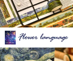 Detail view of Van Gogh starry night themed washi tape set for DIY journal decor