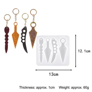 Silicone mold for DIY resin keychains showing dimensions and weight details