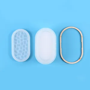 Detailed view of oval DIY silicone resin mold set featuring diamond texture and frame