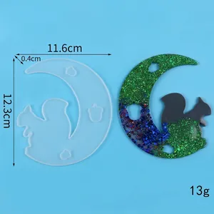 Squirrel crescent moon silicone resin mold for DIY jewelry with size and weight details