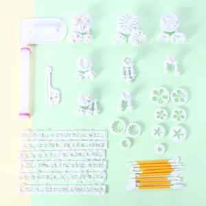 Comprehensive 46-piece plastic fondant cake and cookie cutter set for DIY baking
