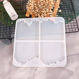 Detailed view of the irregular 4-compartment silicone mold designed for DIY resin coasters
