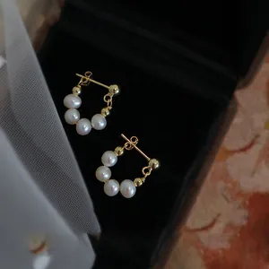 Pendientes de Gota Franceses Vintage de Perlas Artificiales en Forma de U Con Poste de Plata de Ley 925 Para Mujer Joyería Chapada en Oro
