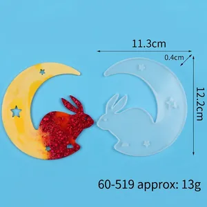 Detailed dimensions and weight view of semi-3D moon rabbit pendant silicone mold