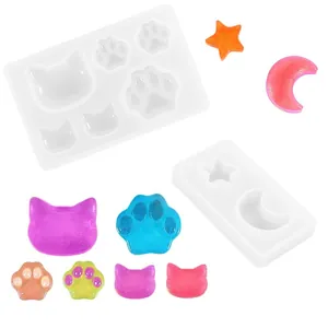 Moldes de Resina de Silicona DIY Formas de Cabeza de Gato Garra Estrella Luna Para Fabricación de Joyas Herramienta de Artesanía Molde Blanco Translúcido