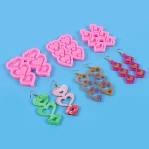 DIY heart-shaped pink silicone molds for epoxy resin earrings jewelry making set