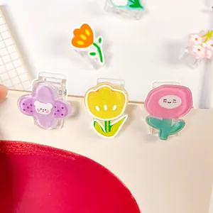 Bunte Cartoon-Acrylclips in Blumenform zur Organisation von Büro- und Fotounterlagen