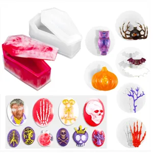 Halloween Skull Ghost Silicone Mold DIY Resin Craft Coffin Skeleton Owl Bat Pumpkin Shape For Baking Fondant Cake Decor