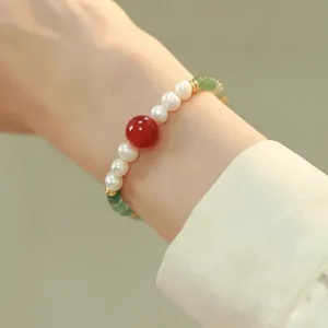 New Chinese Style Freshwater Pearl Aventurine Red Agate Bracelet Necklace Set Handcrafted Copper Ethnic Jewelry For Women