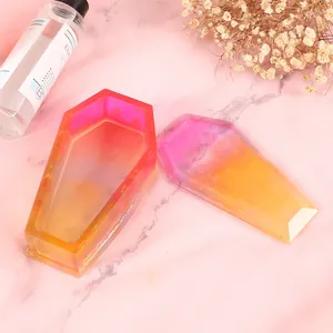 Caja de resina de ataúd DIY degradado rosa y amarillo con purpurina para Halloween