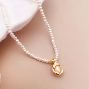 Französische Minimalistische Unregelmäßige Süßwasserperle Halskette Für Damen Mode Vielseitig Kupfer Goldene Bohne Schlüsselbeinkette Schmuck