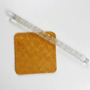 Transparent Acrylic Engraved Rolling Pin With Spiral Pattern For Fondant Clay DIY Non-Stick Baking Tool For Home Kitchen