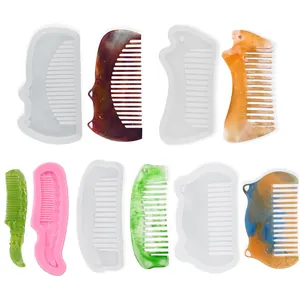Detailed view of DIY resin comb silicone molds and finished decorative crystal glue combs