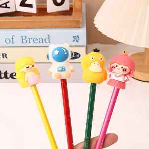 Kreatives Bleistiftanspitzer-Set mit 4 niedlichen Gummifiguren-Aufsätzen für Schulkinder