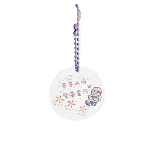 Porte-clés rond créatif en acrylique avec illustration mignonne et chaîne violette