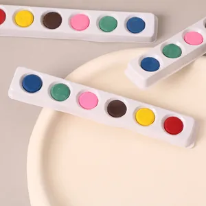 Set of 6 bright solid watercolor paint cakes in white trays for children art DIY painting projects