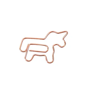 Creative unicorn-shaped metal paperclip in rose gold finish for office use