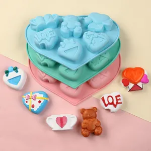 Molde de silicona multicolor de 8 cavidades con forma de corazón para osos lindos y amor