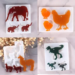 DIY Animal Keychain Pendant Silicone Mold Elephant Dinosaur Epoxy Resin Crafting Tool Mirror Surface Crystal Glue Jewelry Making Accessory