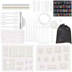 Kit completo da 83 pezzi per gioielli in resina epossidica fai-da-te con stampi e glitter.