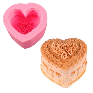 Heart-shaped silicone mold for handmade soap and candles with rose flower texture
