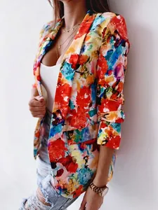 Fashionable vibrant floral print blazer for women in a stylish spring jacket design