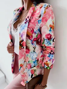 Stylish women's vibrant floral print blazer jacket perfect for spring fashion wear