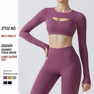 Women Long Sleeve Yoga Shrug Top Brushed Nylon Spandex Sports Bolero With Thumbholes Hollow Out Gym Running Activewear Top