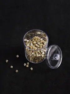 Boîte de rangement ronde transparente avec perles alphabet dorées pour la décoration