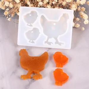DIY chicken and chick animal shaped silicone mold set for epoxy resin keychain crafts
