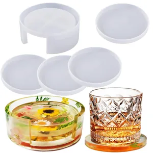 Complete silicone mold set for DIY epoxy resin coasters and a matching storage box