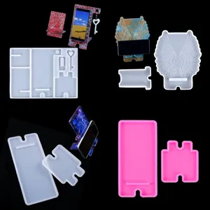DIY Crystal Epoxy Resin Phone Stand Mold Silicone Mirror Surface Phone Holder Casting Mold Handmade Craft Angel Wings Heart Design