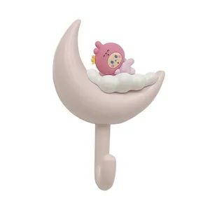 Crochet adhésif mural mignon en forme de lune rose pour la salle de bain et la chambre