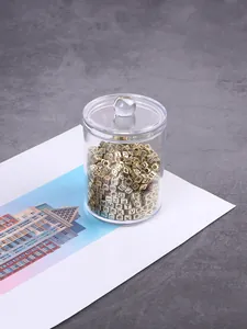 Bocal de rangement rond en plastique transparent avec couvercle à boule et perles dorées