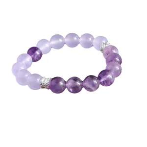 Elegante pulsera de amatista morada natural con espaciadores plateados decorativos