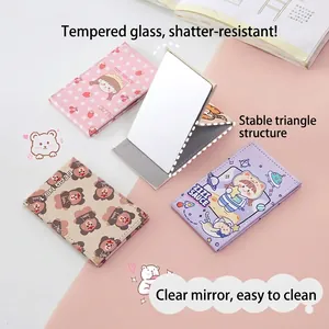 Portable folding desktop makeup mirror with cute cartoon patterns and HD glass