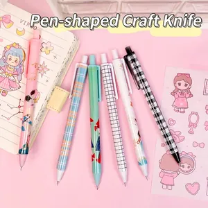Cute pen-shaped utility knife set with colorful patterns for DIY crafts and paper cutting