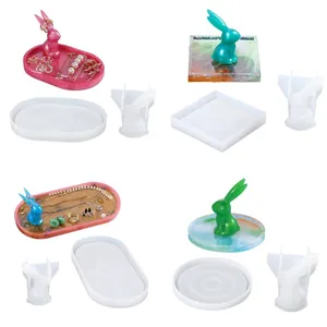 Stampo in Silicone Epossidico Cristallo Fai da Te Vassoio Porta Gioielli Supporto a Coniglio Stampo in Resina Artigianale per Decorazione Scrivania Casa