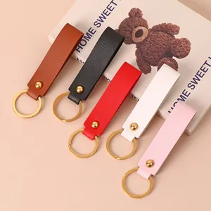 Porte-Clés Minimaliste en Cuir PU Métal Couleur Unie Anneau de Clé de Voiture Pendentif Sac Accessoire Homme Femme