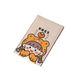 Compact portable folding makeup mirror with cute cartoon girl in tiger outfit