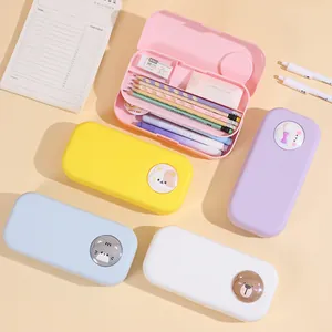 Cute 3D cartoon animal double-layer large capacity pencil case for students and kids