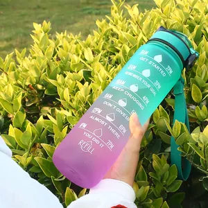 1000ml Gradient Color Sports Water Bottle With Time Marker Motivational Quotes Large Capacity BPA Free Portable Space Cup