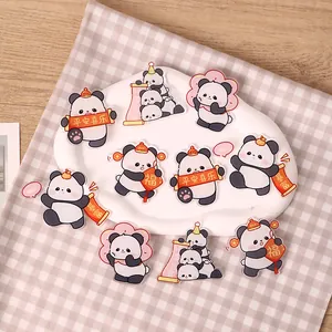 Set of cute cartoon panda acrylic fridge magnets with Chinese auspicious phrases