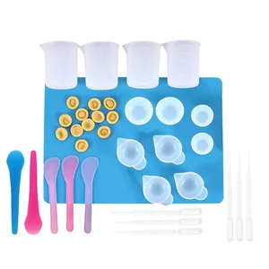 Kit de Herramientas para Hacer Joyas de Resina Epoxi DIY Moldes de Silicona Vasos Medidores Varillas de Mezcla Accesorios de Artesanía