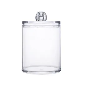 Pot de rangement rond en plastique transparent avec couvercle pour cotons et pads