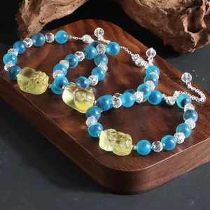 Neuer Chinesischer Stil Perlenarmband Zuckerherz-Achat Künstliche Kristalle Pi Yao Liegende Katze Anhänger Handgefertigter Schmuck Damen
